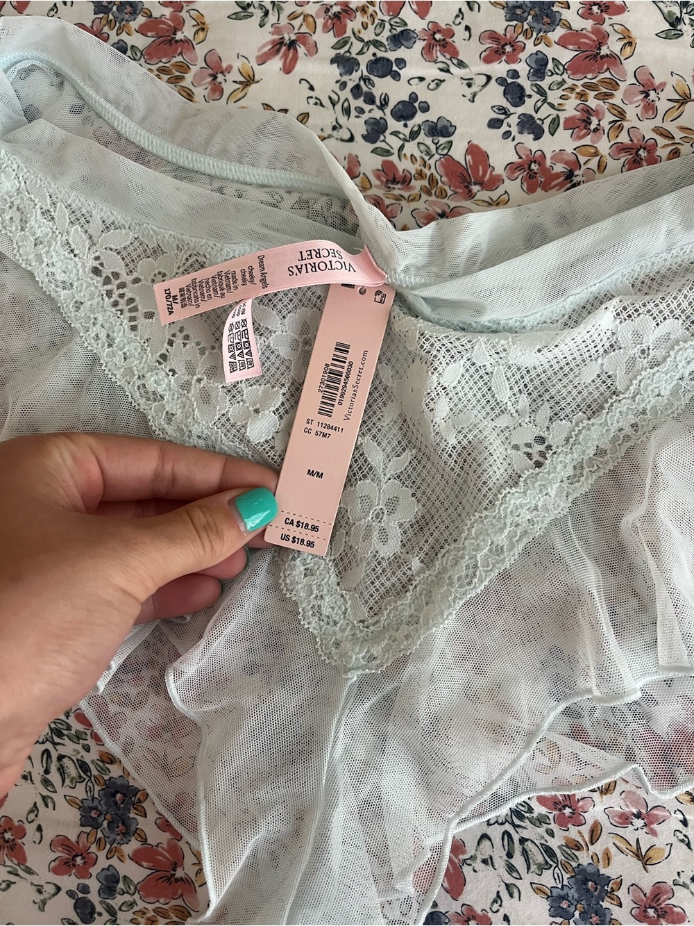 Victoria's Secret Sheer Lace-Trim Chemise in Light Mint